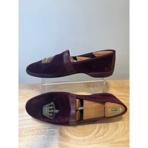 Sulka Red Velvet Slip On Driving Loafers Slipper Shoes w Gold Crown Sz 8.5 JL